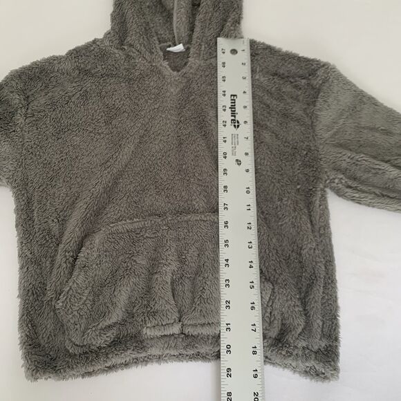 Fuzzy Pant Set Bear Ear Crop Hoodie Fleece Sweatsuit Outfit Kids 13-14 Gray Warm - Picture 4 of 8